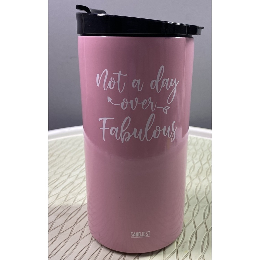 SANDJEST "Not a Day Over Fabulous" Pink Tumbler Hot Or‎ Cold Birthday 12oz NEW